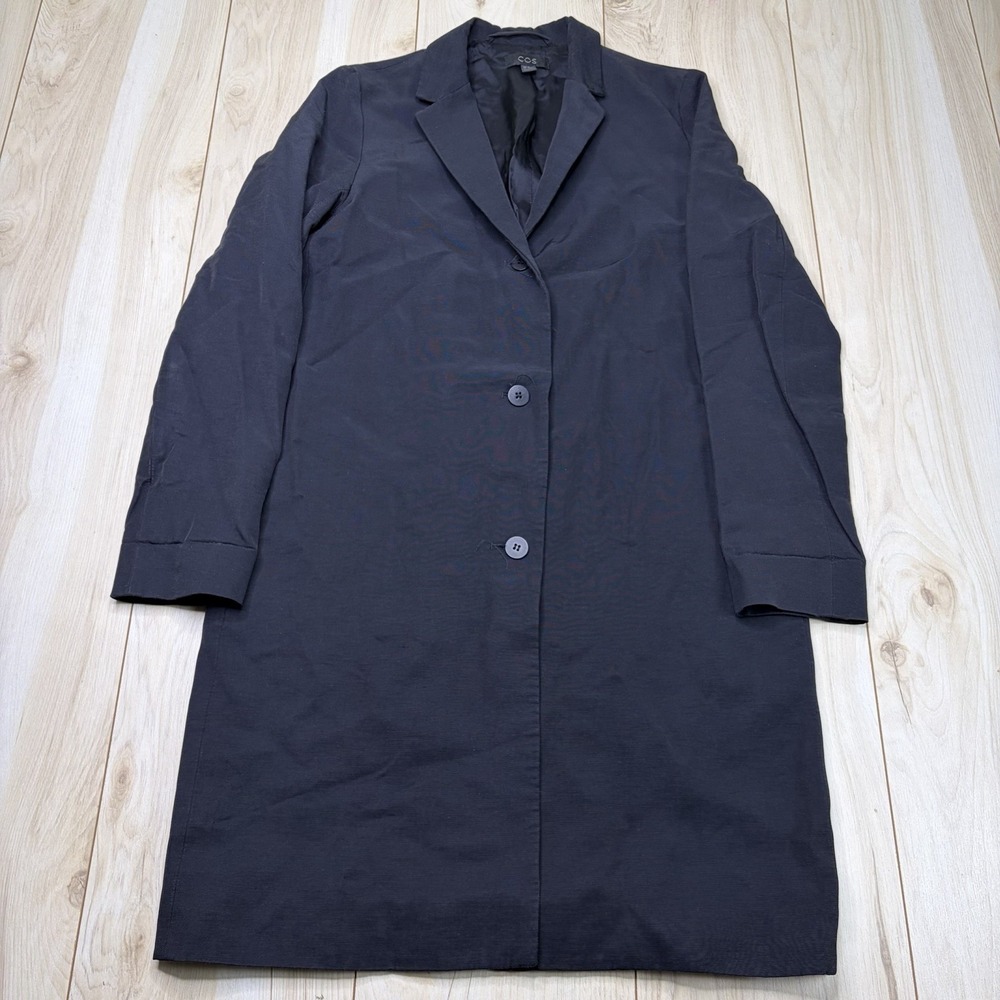 COS Mens Black Viscose Cotton Lightweight Overcoat 34R Long Coat